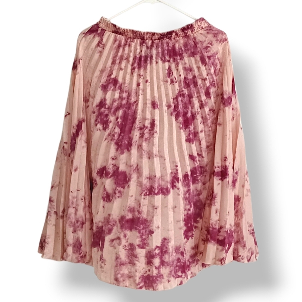 Pink Purple Tie Dye Plisse Skirt Knee Length